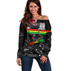 Personalised NRL Panthers Australia Day Off Shoulder Sweater Proud Of Our Boys Black