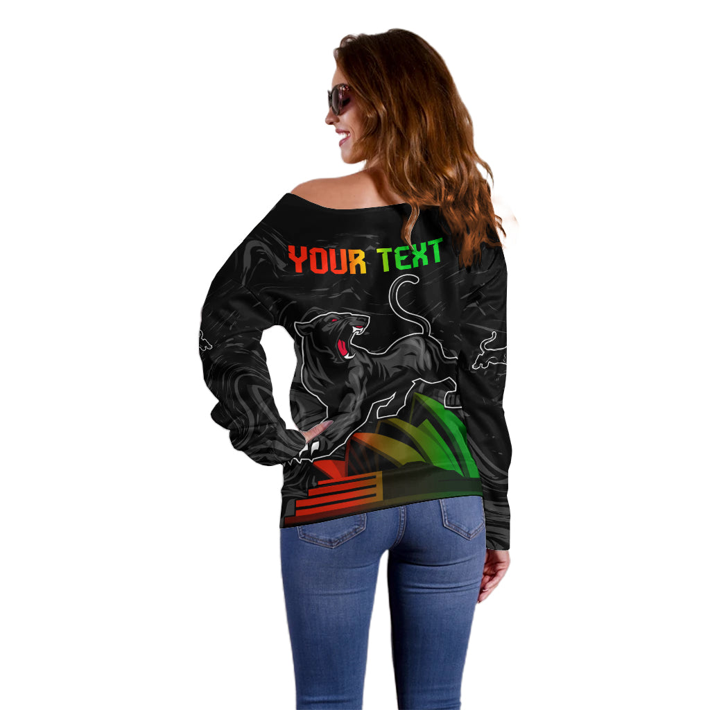 Personalised NRL Panthers Australia Day Off Shoulder Sweater Proud Of Our Boys Black
