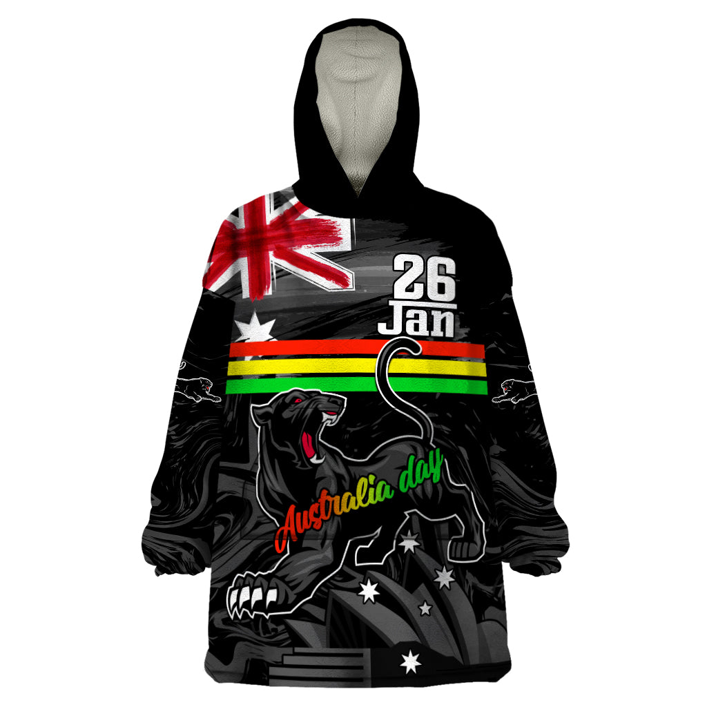 Personalised NRL Panthers Australia Day Wearable Blanket Hoodie Proud Of Our Boys Black