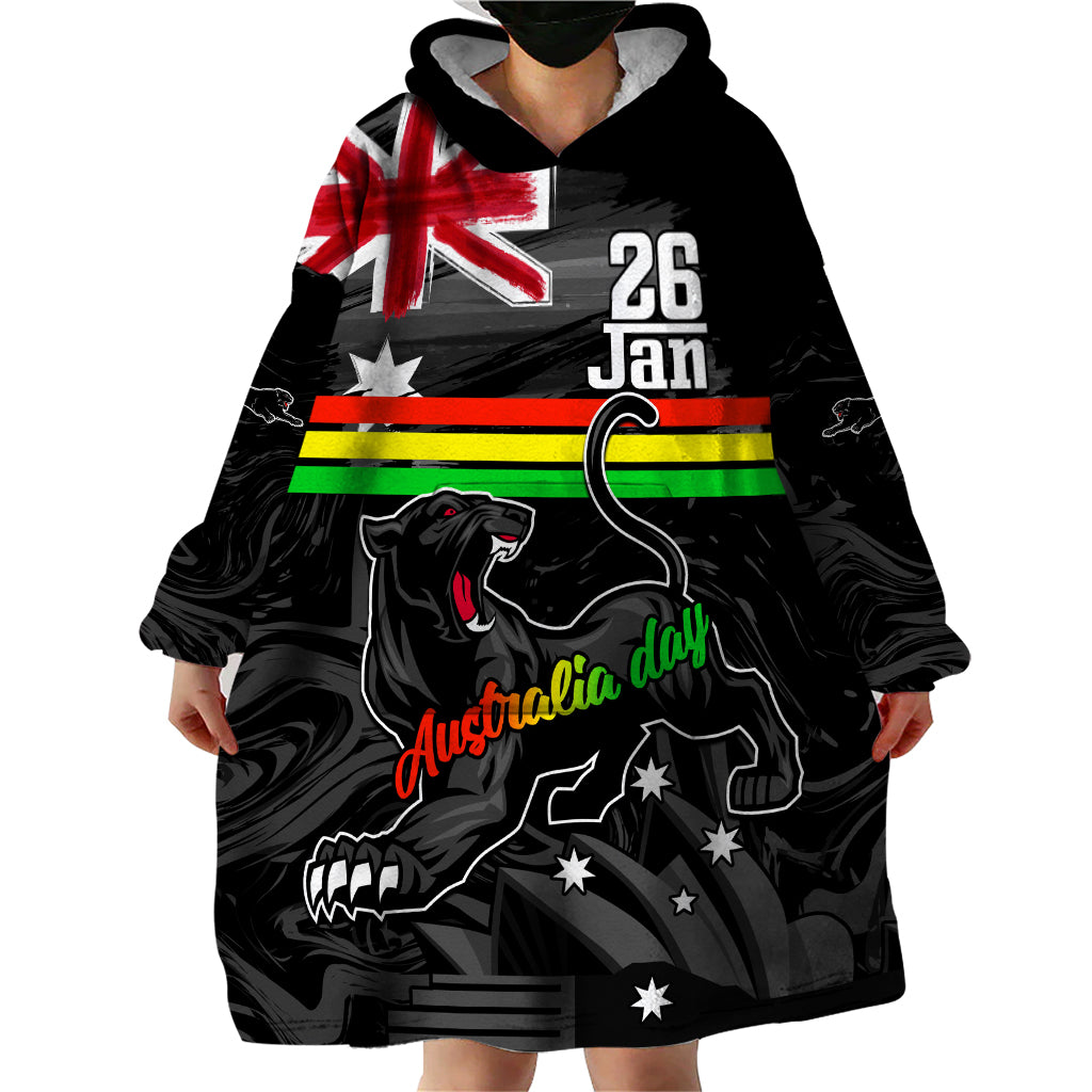 Personalised NRL Panthers Australia Day Wearable Blanket Hoodie Proud Of Our Boys Black