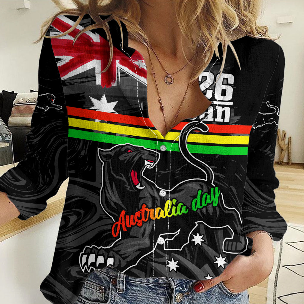 Personalised NRL Panthers Australia Day Women Casual Shirt Proud Of Our Boys Black