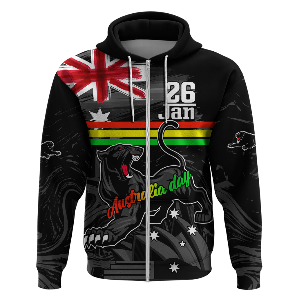 Personalised NRL Panthers Australia Day Zip Hoodie Proud Of Our Boys Black