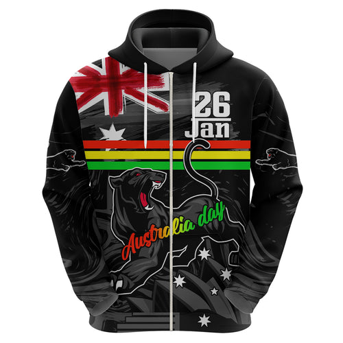Personalised NRL Panthers Australia Day Zip Hoodie Proud Of Our Boys Black