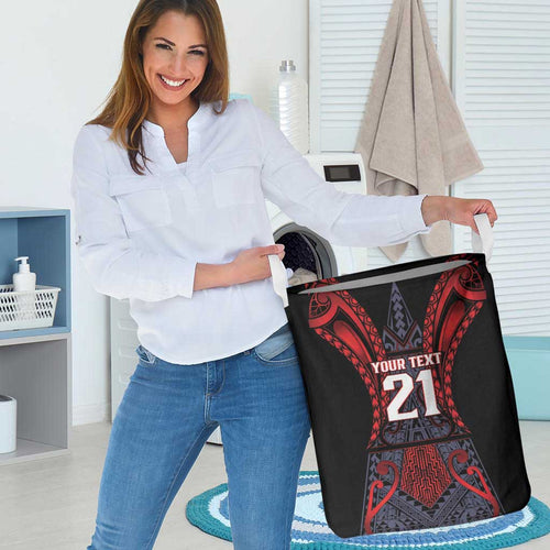 Custom New Zealand Laundry Basket Maori Kiwiana Pattern Tukutuku Motif
