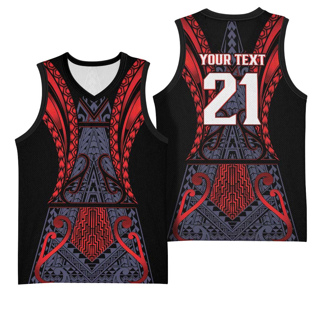 Custom New Zealand Basketball Jersey Maori Kiwiana Pattern Tukutuku Motif