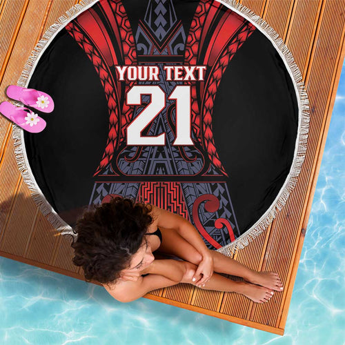 Custom New Zealand Beach Blanket Maori Kiwiana Pattern Tukutuku Motif