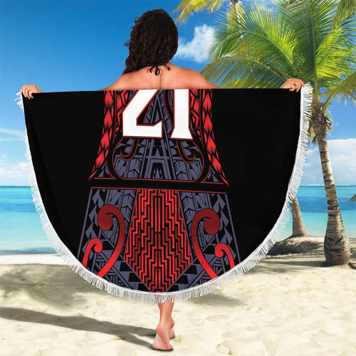 Custom New Zealand Beach Blanket Maori Kiwiana Pattern Tukutuku Motif