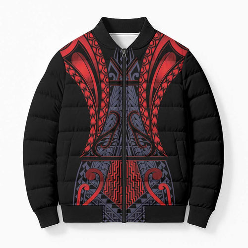 Custom New Zealand Bomber Puffer Jacket Maori Kiwiana Pattern Tukutuku Motif