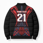 Custom New Zealand Bomber Puffer Jacket Maori Kiwiana Pattern Tukutuku Motif