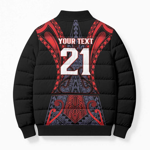 Custom New Zealand Bomber Puffer Jacket Maori Kiwiana Pattern Tukutuku Motif