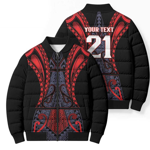 Custom New Zealand Bomber Puffer Jacket Maori Kiwiana Pattern Tukutuku Motif