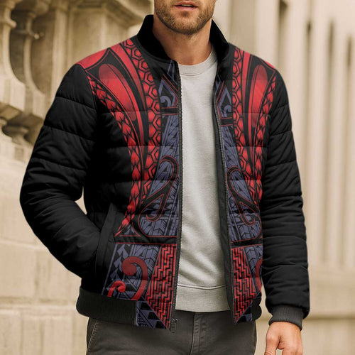 Custom New Zealand Bomber Puffer Jacket Maori Kiwiana Pattern Tukutuku Motif