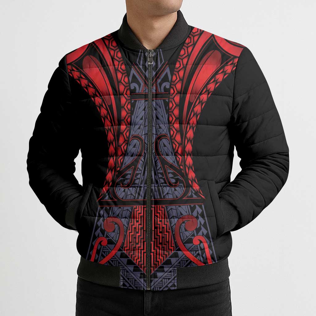 Custom New Zealand Bomber Puffer Jacket Maori Kiwiana Pattern Tukutuku Motif
