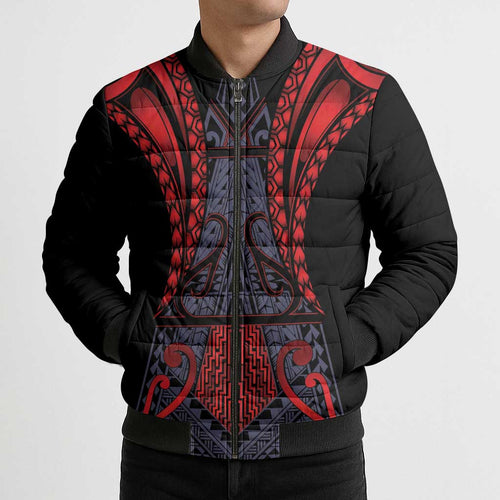 Custom New Zealand Bomber Puffer Jacket Maori Kiwiana Pattern Tukutuku Motif