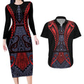 Custom New Zealand Couples Matching Long Sleeve Bodycon Dress and Hawaiian Shirt Maori Kiwiana Pattern Tukutuku Motif
