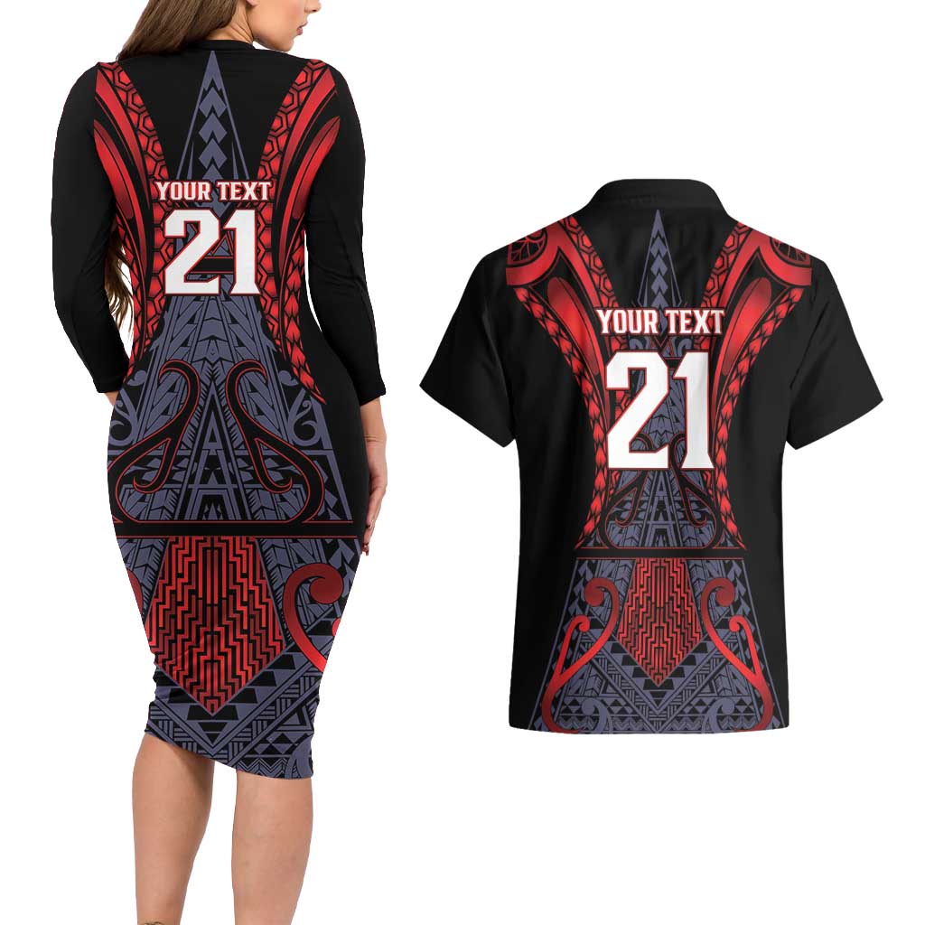 Custom New Zealand Couples Matching Long Sleeve Bodycon Dress and Hawaiian Shirt Maori Kiwiana Pattern Tukutuku Motif