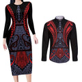 Custom New Zealand Couples Matching Long Sleeve Bodycon Dress and Long Sleeve Button Shirt Maori Kiwiana Pattern Tukutuku Motif