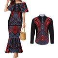 Custom New Zealand Couples Matching Mermaid Dress and Long Sleeve Button Shirt Maori Kiwiana Pattern Tukutuku Motif