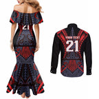 Custom New Zealand Couples Matching Mermaid Dress and Long Sleeve Button Shirt Maori Kiwiana Pattern Tukutuku Motif