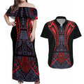 Custom New Zealand Couples Matching Off Shoulder Maxi Dress and Hawaiian Shirt Maori Kiwiana Pattern Tukutuku Motif