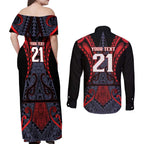 Custom New Zealand Couples Matching Off Shoulder Maxi Dress and Long Sleeve Button Shirt Maori Kiwiana Pattern Tukutuku Motif