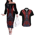 Custom New Zealand Couples Matching Off The Shoulder Long Sleeve Dress and Hawaiian Shirt Maori Kiwiana Pattern Tukutuku Motif