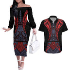 Custom New Zealand Couples Matching Off The Shoulder Long Sleeve Dress and Hawaiian Shirt Maori Kiwiana Pattern Tukutuku Motif