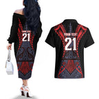 Custom New Zealand Couples Matching Off The Shoulder Long Sleeve Dress and Hawaiian Shirt Maori Kiwiana Pattern Tukutuku Motif