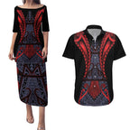 Custom New Zealand Couples Matching Puletasi and Hawaiian Shirt Maori Kiwiana Pattern Tukutuku Motif