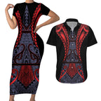 Custom New Zealand Couples Matching Short Sleeve Bodycon Dress and Hawaiian Shirt Maori Kiwiana Pattern Tukutuku Motif