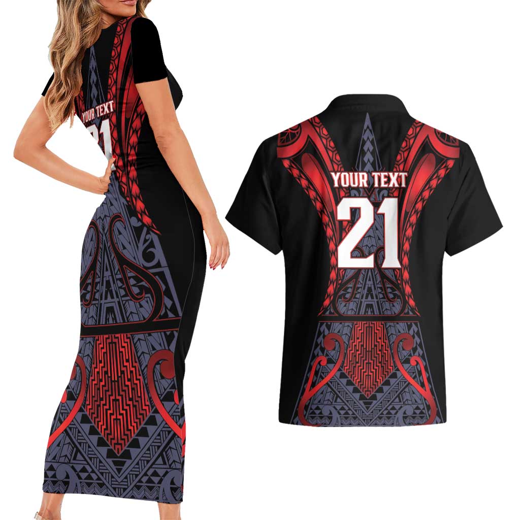 Custom New Zealand Couples Matching Short Sleeve Bodycon Dress and Hawaiian Shirt Maori Kiwiana Pattern Tukutuku Motif