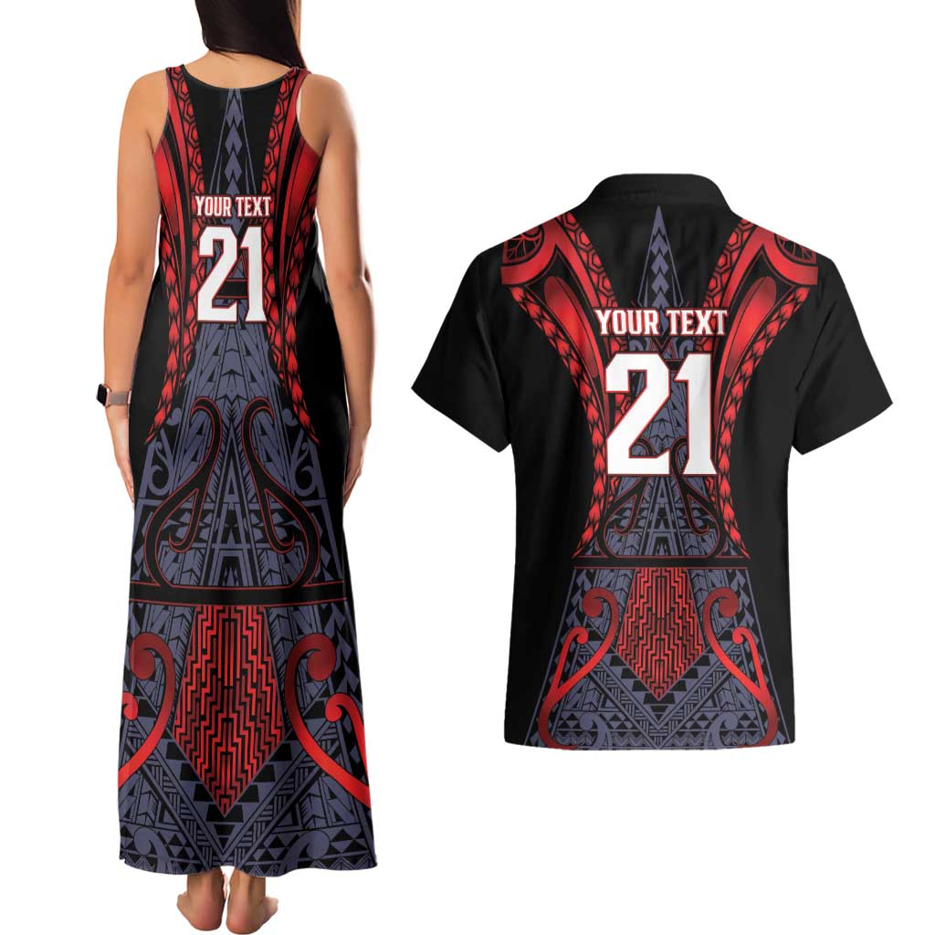 Custom New Zealand Couples Matching Tank Maxi Dress and Hawaiian Shirt Maori Kiwiana Pattern Tukutuku Motif
