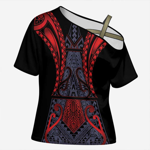 Custom New Zealand Cross Shoulder Shirt Maori Kiwiana Pattern Tukutuku Motif