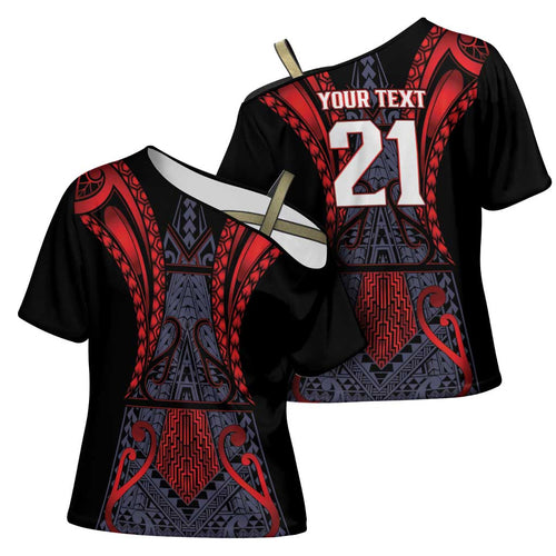 Custom New Zealand Cross Shoulder Shirt Maori Kiwiana Pattern Tukutuku Motif
