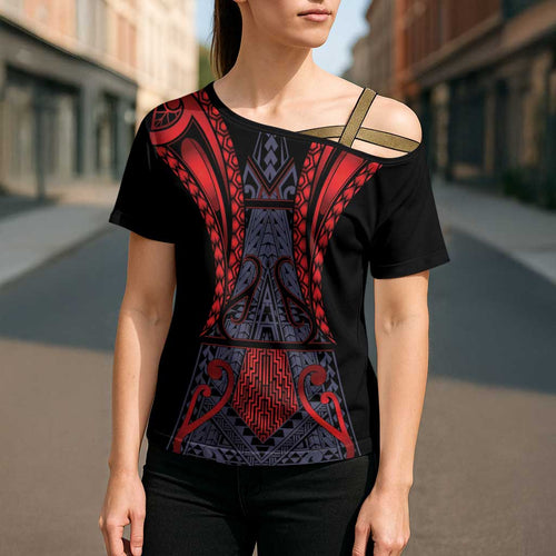 Custom New Zealand Cross Shoulder Shirt Maori Kiwiana Pattern Tukutuku Motif