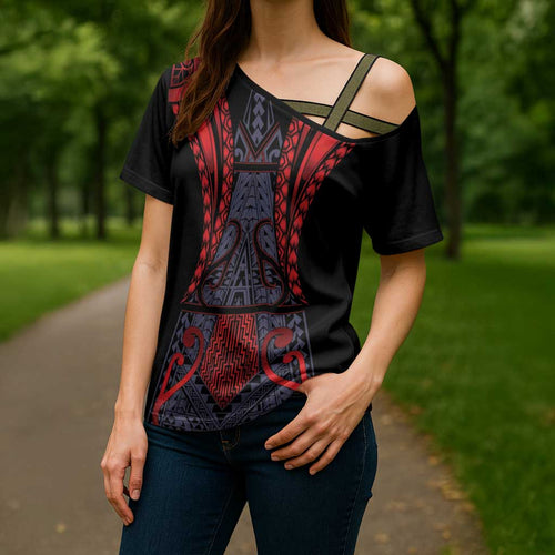 Custom New Zealand Cross Shoulder Shirt Maori Kiwiana Pattern Tukutuku Motif
