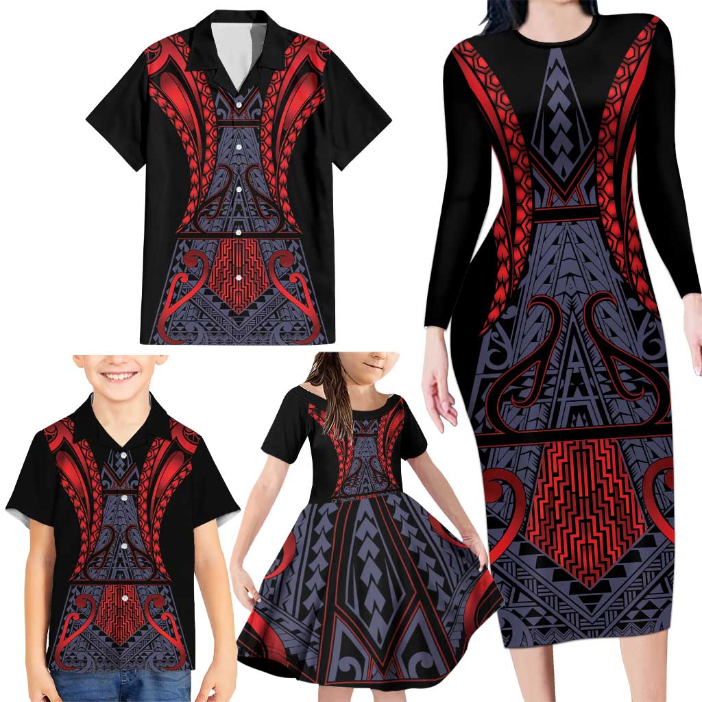 Custom New Zealand Family Matching Long Sleeve Bodycon Dress and Hawaiian Shirt Maori Kiwiana Pattern Tukutuku Motif