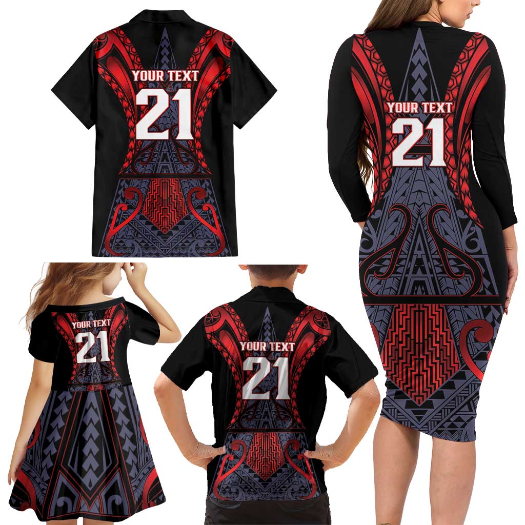 Custom New Zealand Family Matching Long Sleeve Bodycon Dress and Hawaiian Shirt Maori Kiwiana Pattern Tukutuku Motif