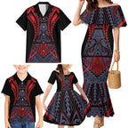 Custom New Zealand Family Matching Mermaid Dress and Hawaiian Shirt Maori Kiwiana Pattern Tukutuku Motif