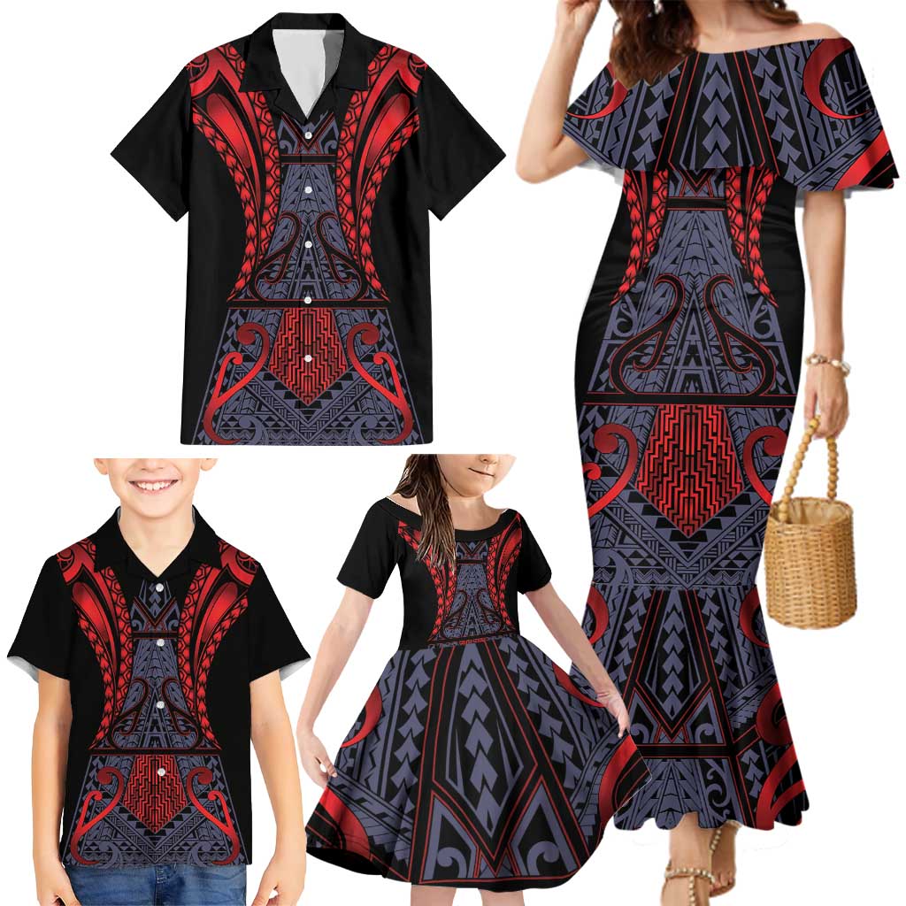 Custom New Zealand Family Matching Mermaid Dress and Hawaiian Shirt Maori Kiwiana Pattern Tukutuku Motif