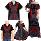 Custom New Zealand Family Matching Off Shoulder Maxi Dress and Hawaiian Shirt Maori Kiwiana Pattern Tukutuku Motif