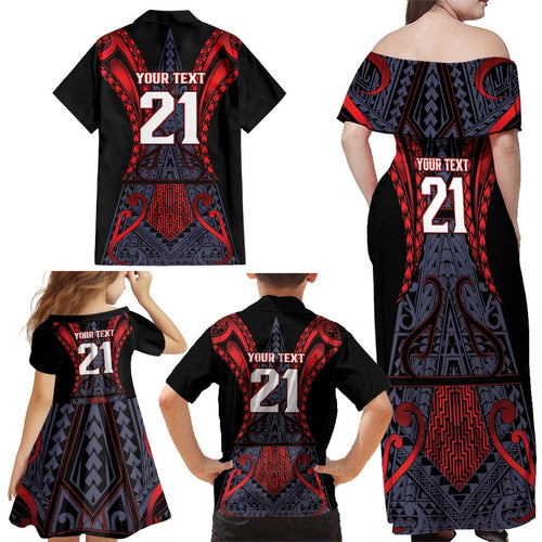 Custom New Zealand Family Matching Off Shoulder Maxi Dress and Hawaiian Shirt Maori Kiwiana Pattern Tukutuku Motif