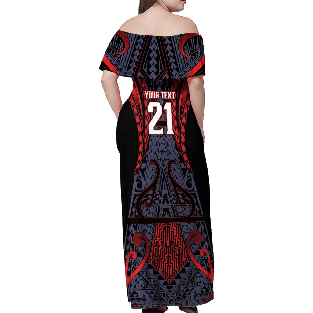 Custom New Zealand Family Matching Off Shoulder Maxi Dress and Hawaiian Shirt Maori Kiwiana Pattern Tukutuku Motif