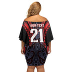 Custom New Zealand Family Matching Off Shoulder Short Dress and Hawaiian Shirt Maori Kiwiana Pattern Tukutuku Motif