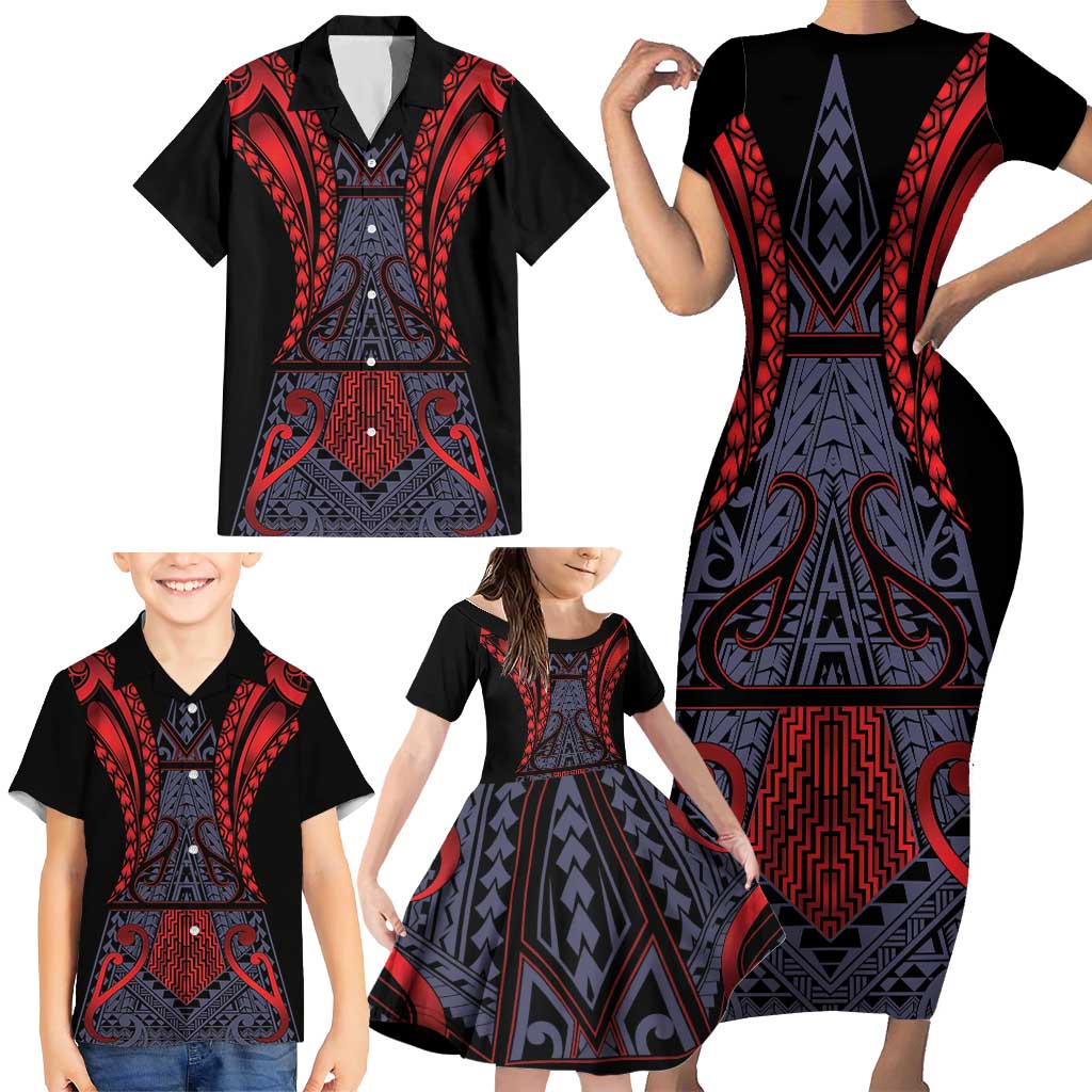 Custom New Zealand Family Matching Short Sleeve Bodycon Dress and Hawaiian Shirt Maori Kiwiana Pattern Tukutuku Motif