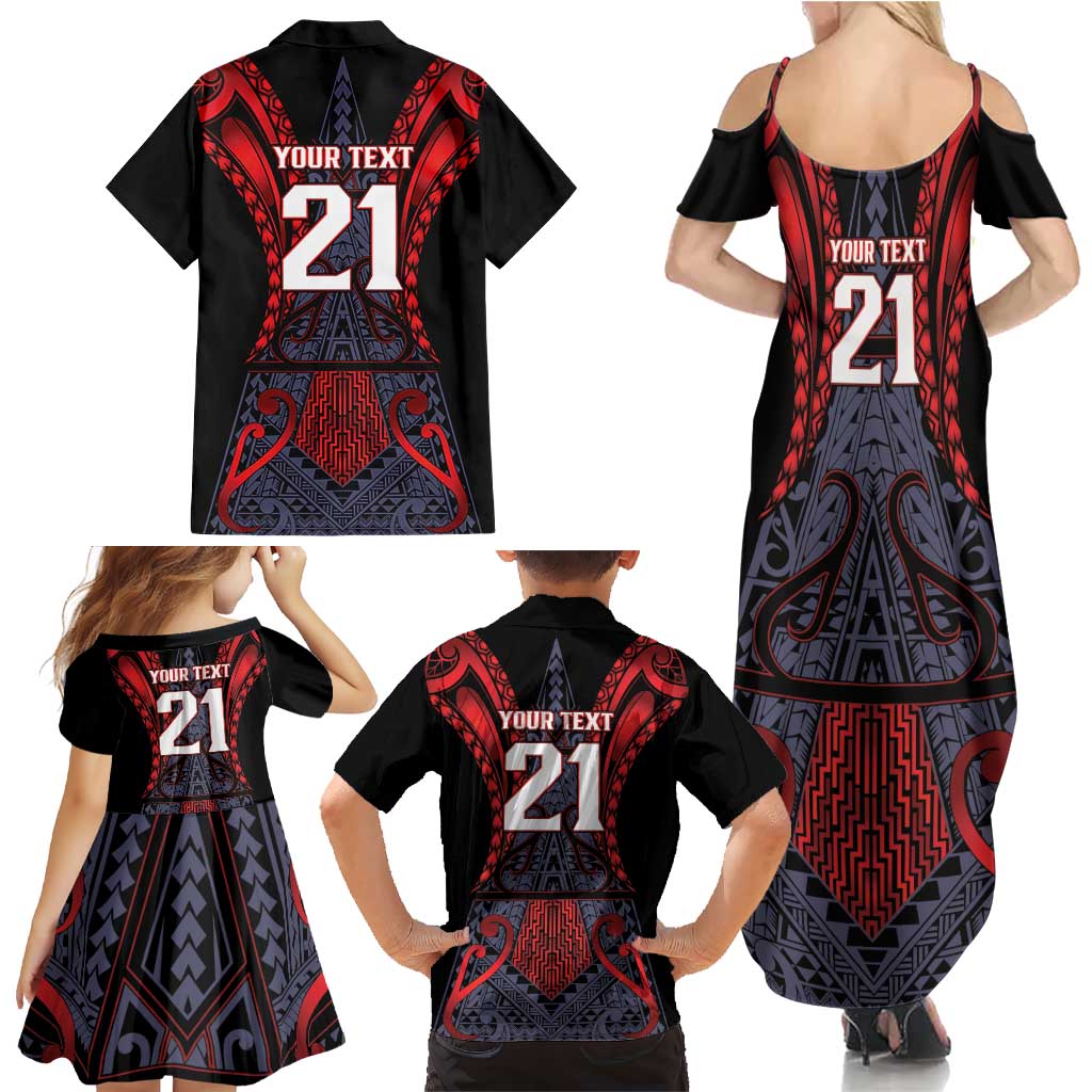 Custom New Zealand Family Matching Summer Maxi Dress and Hawaiian Shirt Maori Kiwiana Pattern Tukutuku Motif