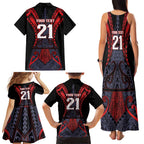 Custom New Zealand Family Matching Tank Maxi Dress and Hawaiian Shirt Maori Kiwiana Pattern Tukutuku Motif