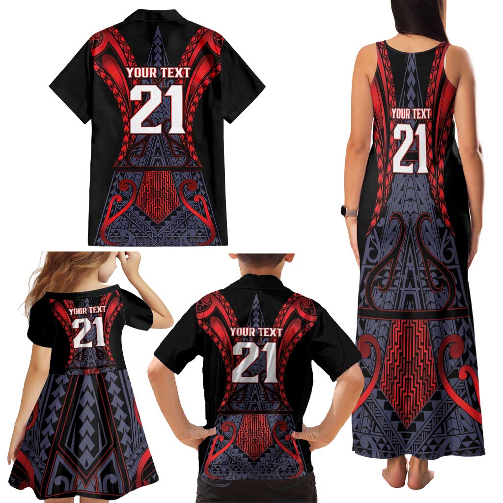 Custom New Zealand Family Matching Tank Maxi Dress and Hawaiian Shirt Maori Kiwiana Pattern Tukutuku Motif