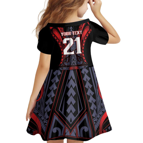 Custom New Zealand Kid Short Sleeve Dress Maori Kiwiana Pattern Tukutuku Motif