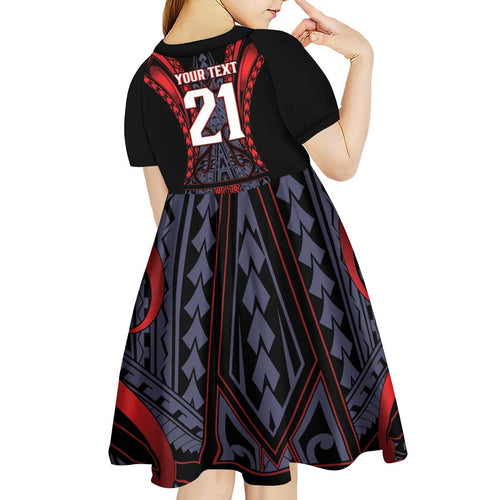 Custom New Zealand Kid Short Sleeve Dress Maori Kiwiana Pattern Tukutuku Motif